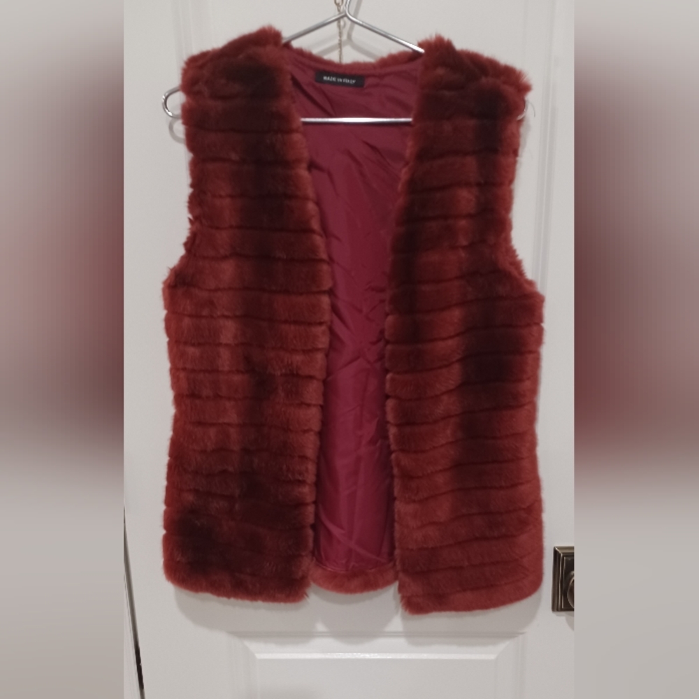 Italian Burgundy Faux Fur Vest, S